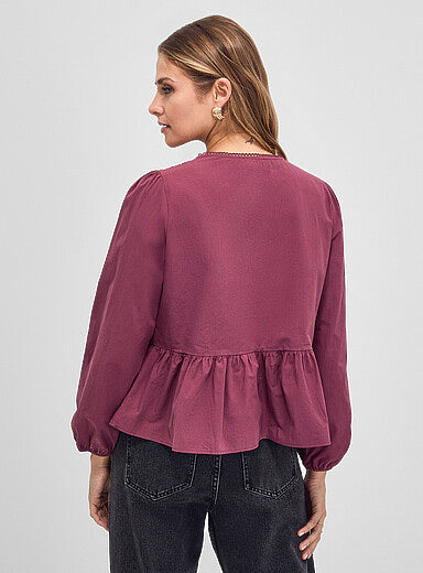 Ruffle-Hem Tie-Neck Blouse