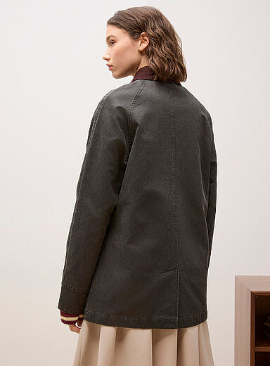 Waxed-Finish Ribbed-Collar Jacket