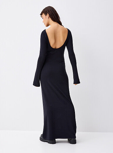 Flared-Sleeve U-Back Maxi Dress