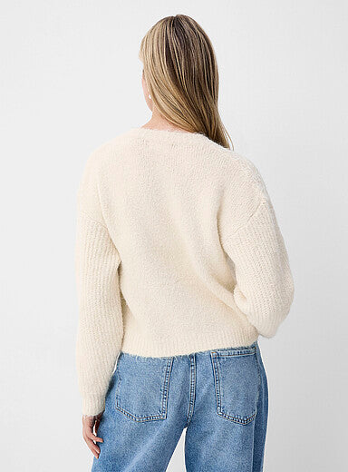 Tone-on-Tone Lace Fuzzy Cardigan