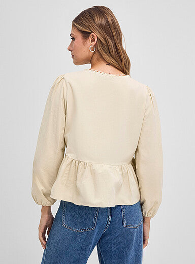 Ruffle-Hem Tie-Neck Blouse