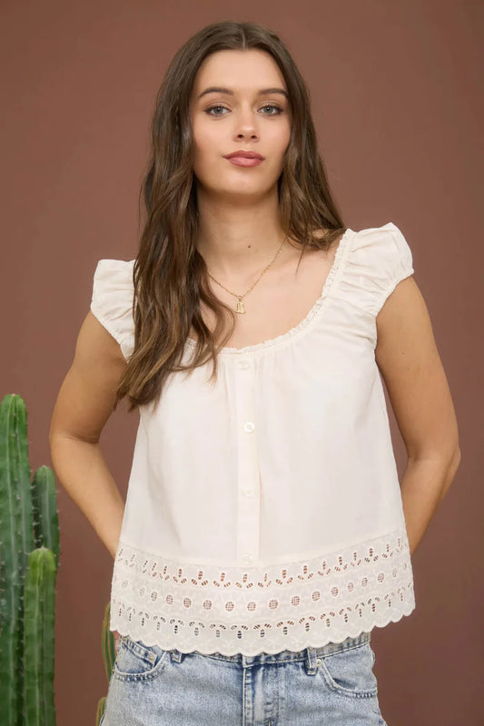 Desert Fox Eyelet Lace Tank Top