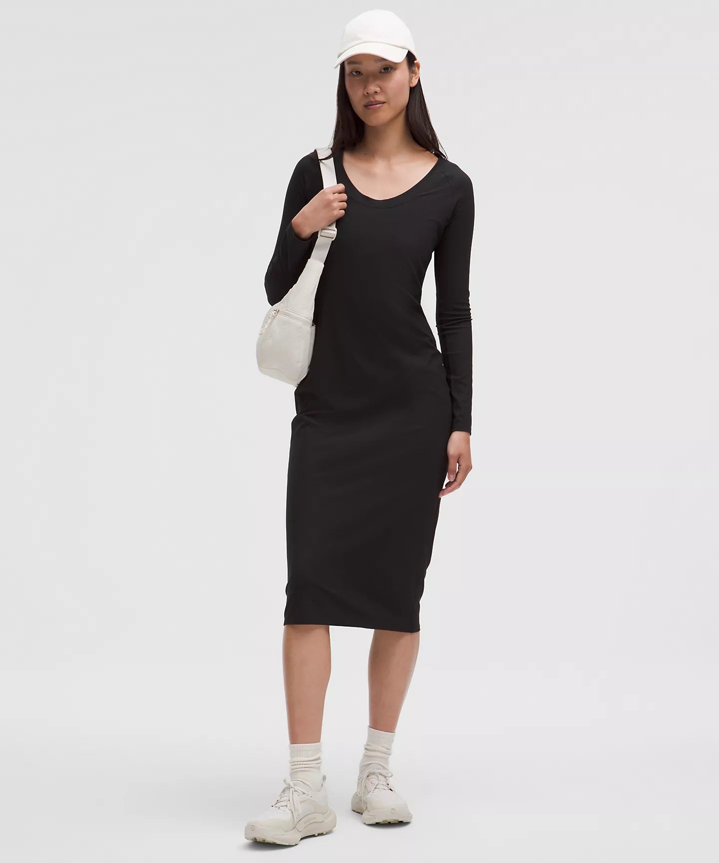 All Aligned Ribbed Long-Sleeve Midi Dress