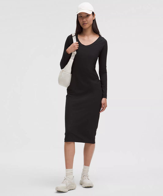 All Aligned Ribbed Long-Sleeve Midi Dress
