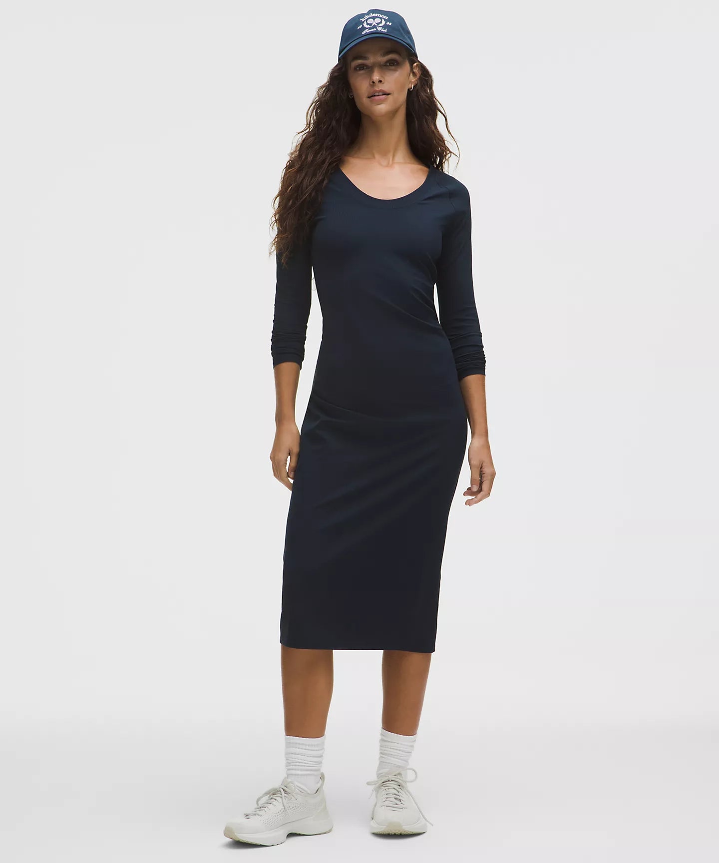 All Aligned Ribbed Long-Sleeve Midi Dress