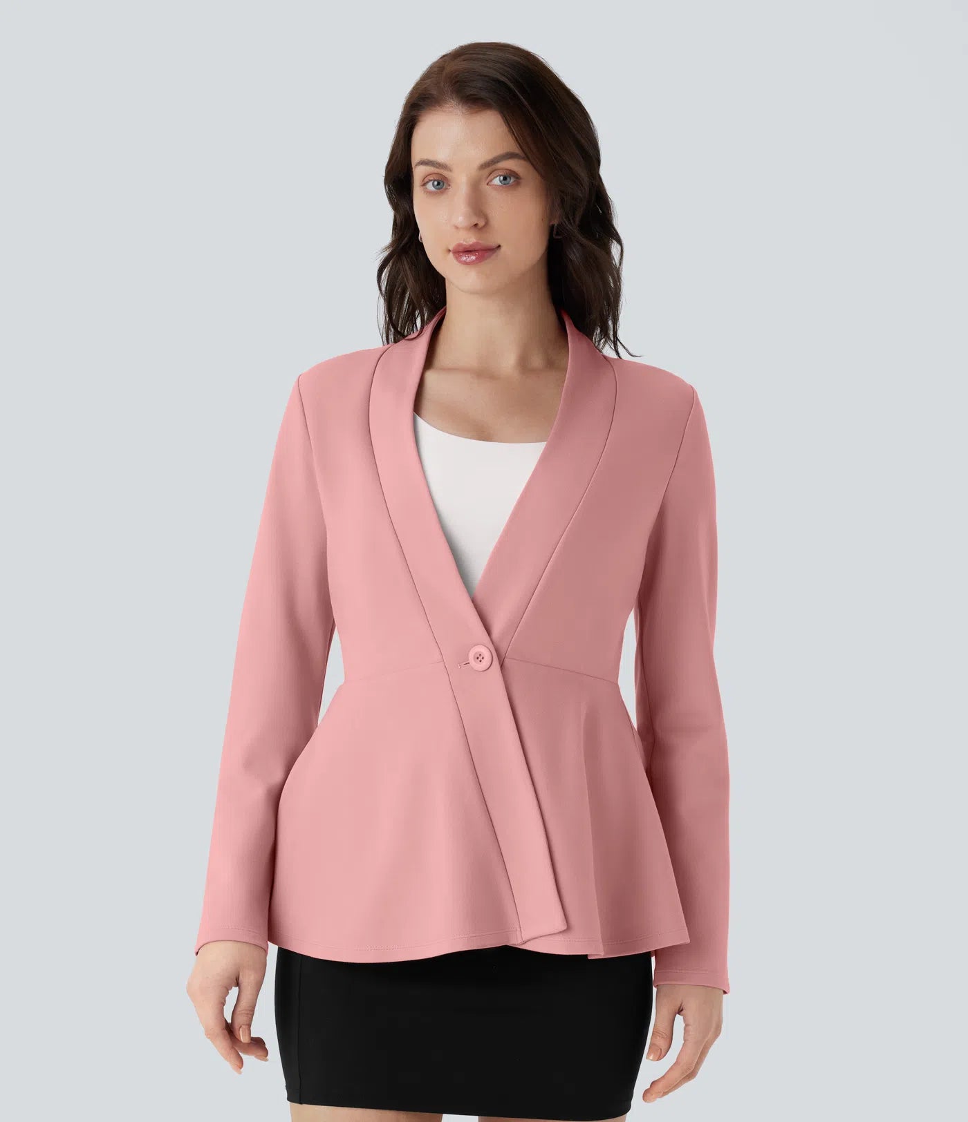 V Neck Single Front Work Peplum Jacket