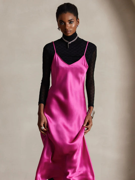 Spaghetti Strap Pure Silk Long Dress