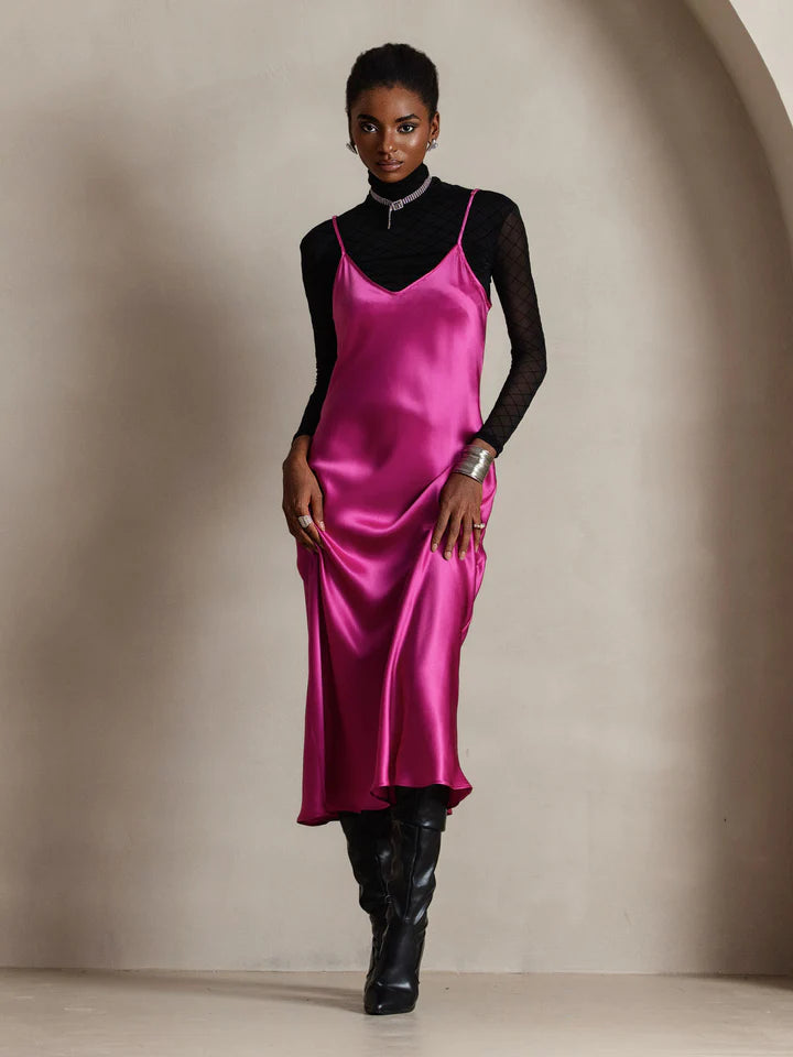 Spaghetti Strap Pure Silk Long Dress