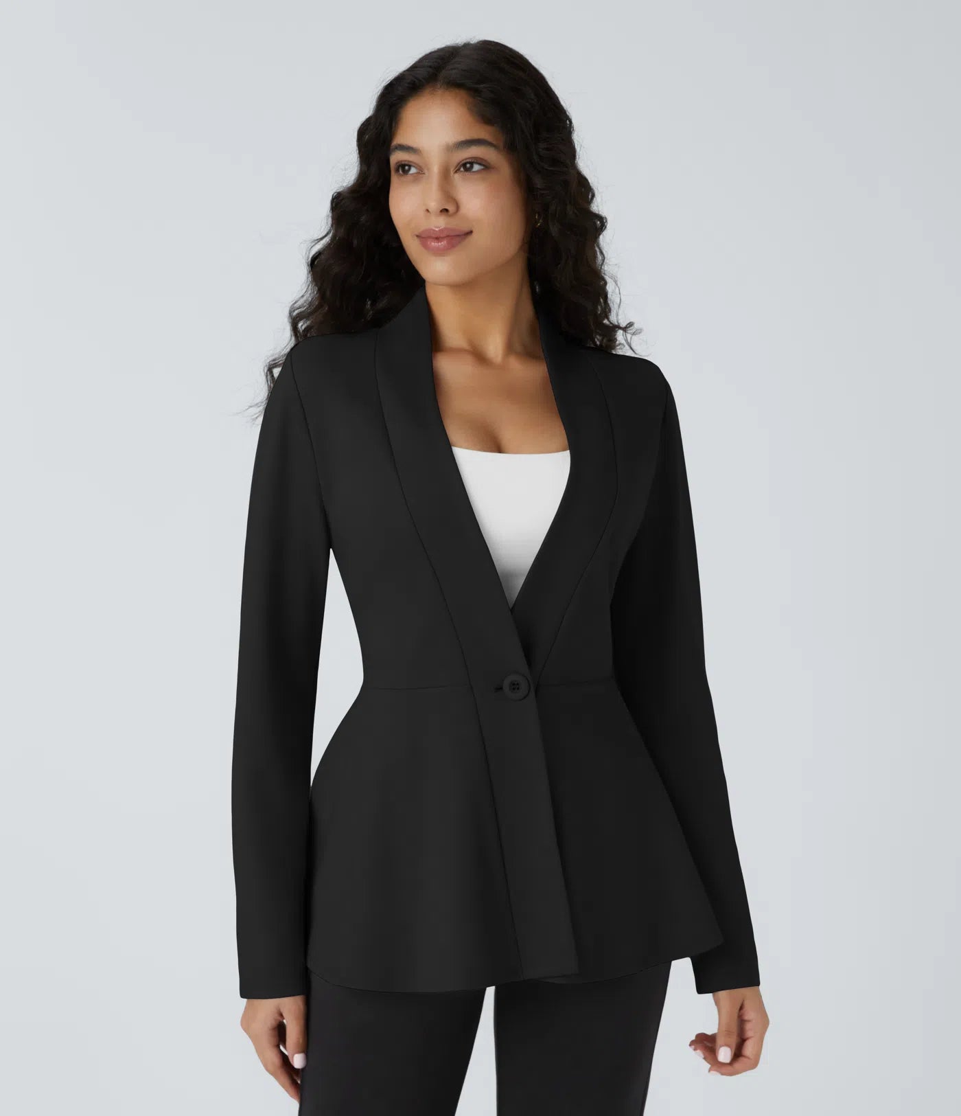 V Neck Single Front Work Peplum Jacket