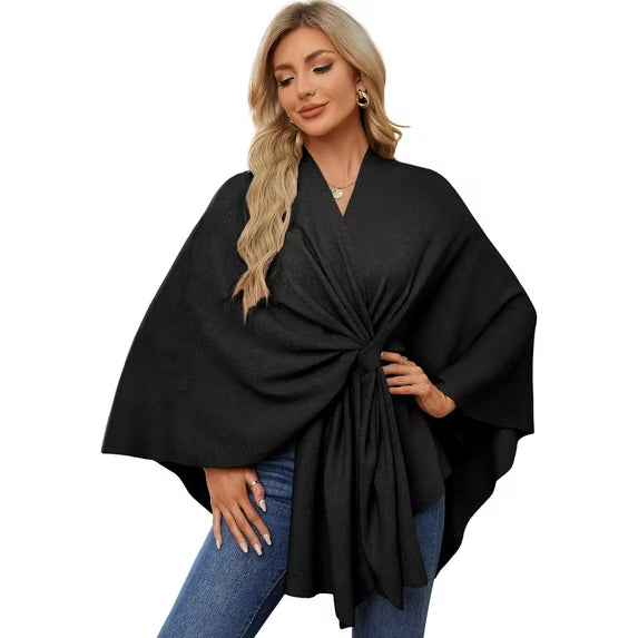 Autumn Women's Elegant Shawl Wraps Soft Open Front Poncho Sweater