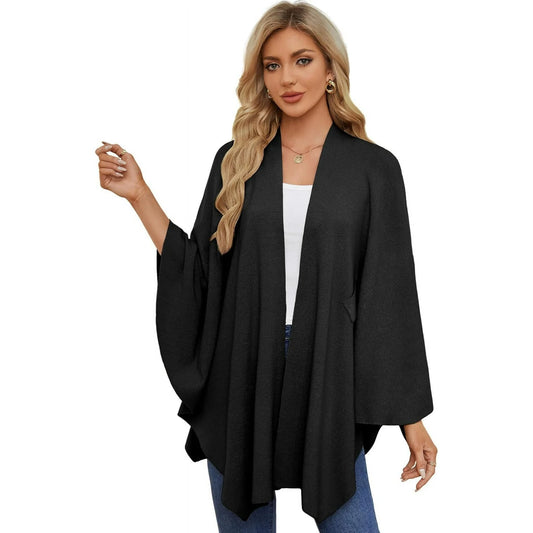 Autumn Women's Elegant Shawl Wraps Soft Open Front Poncho Sweater