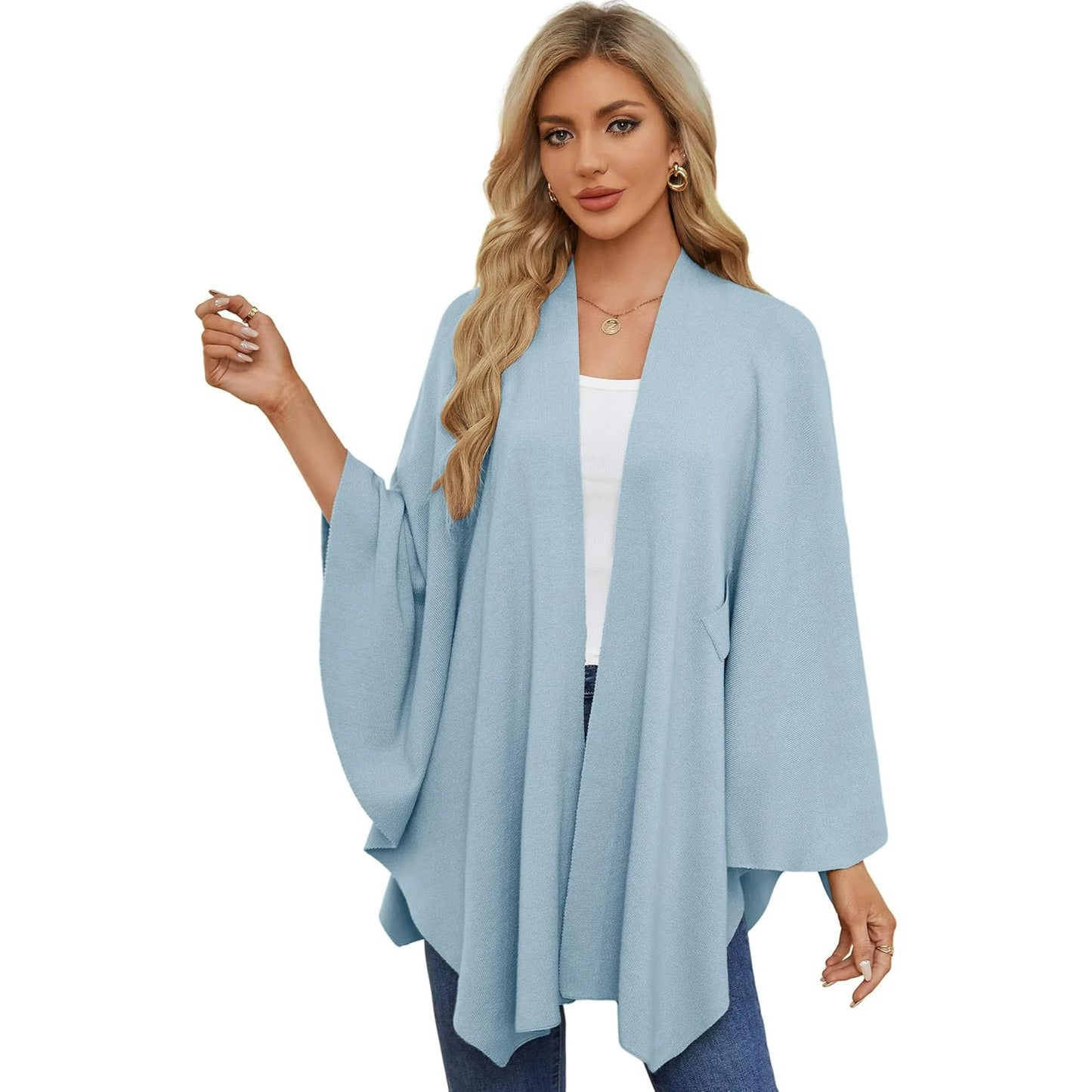 Autumn Women's Elegant Shawl Wraps Soft Open Front Poncho Sweater