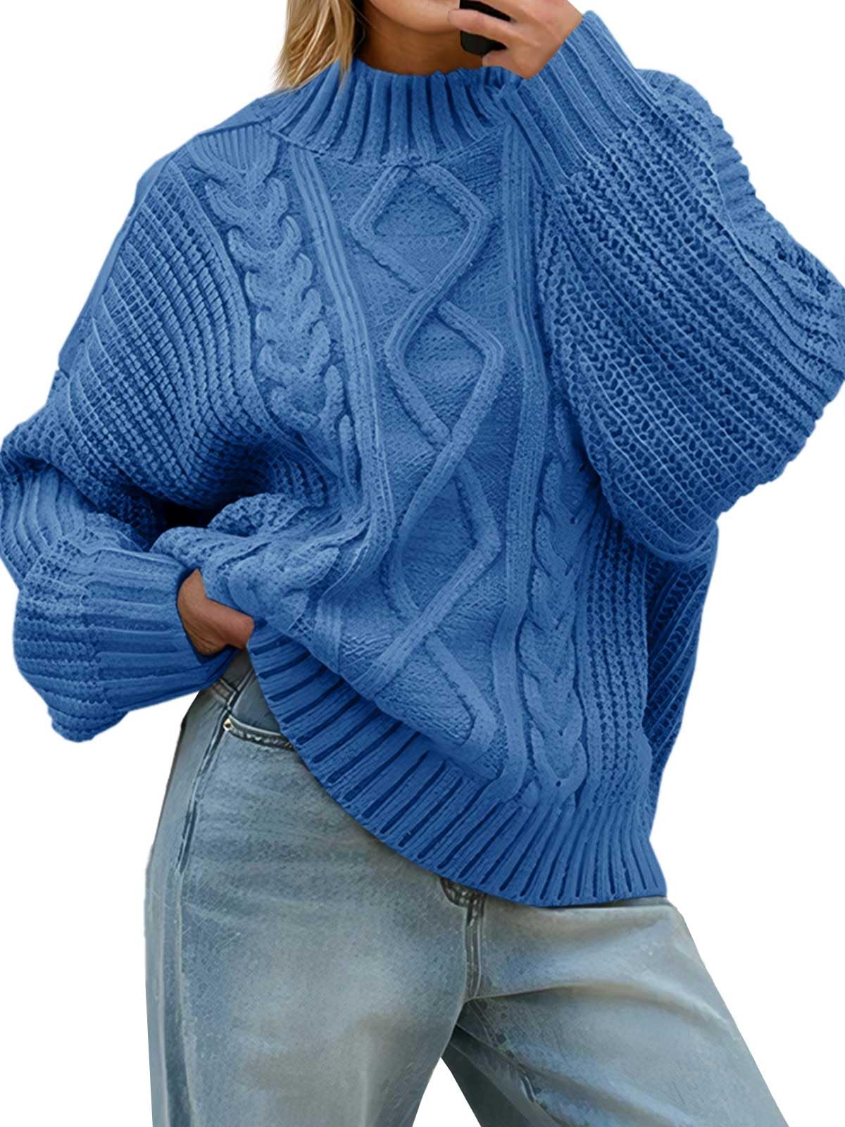 Women’s Oversized Cable Knit Button-Up Turtleneck Sweater