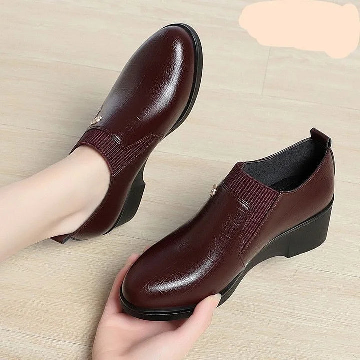 Women's Solid-Colour Fashion Wedge Orthopaedic Leather Shoes