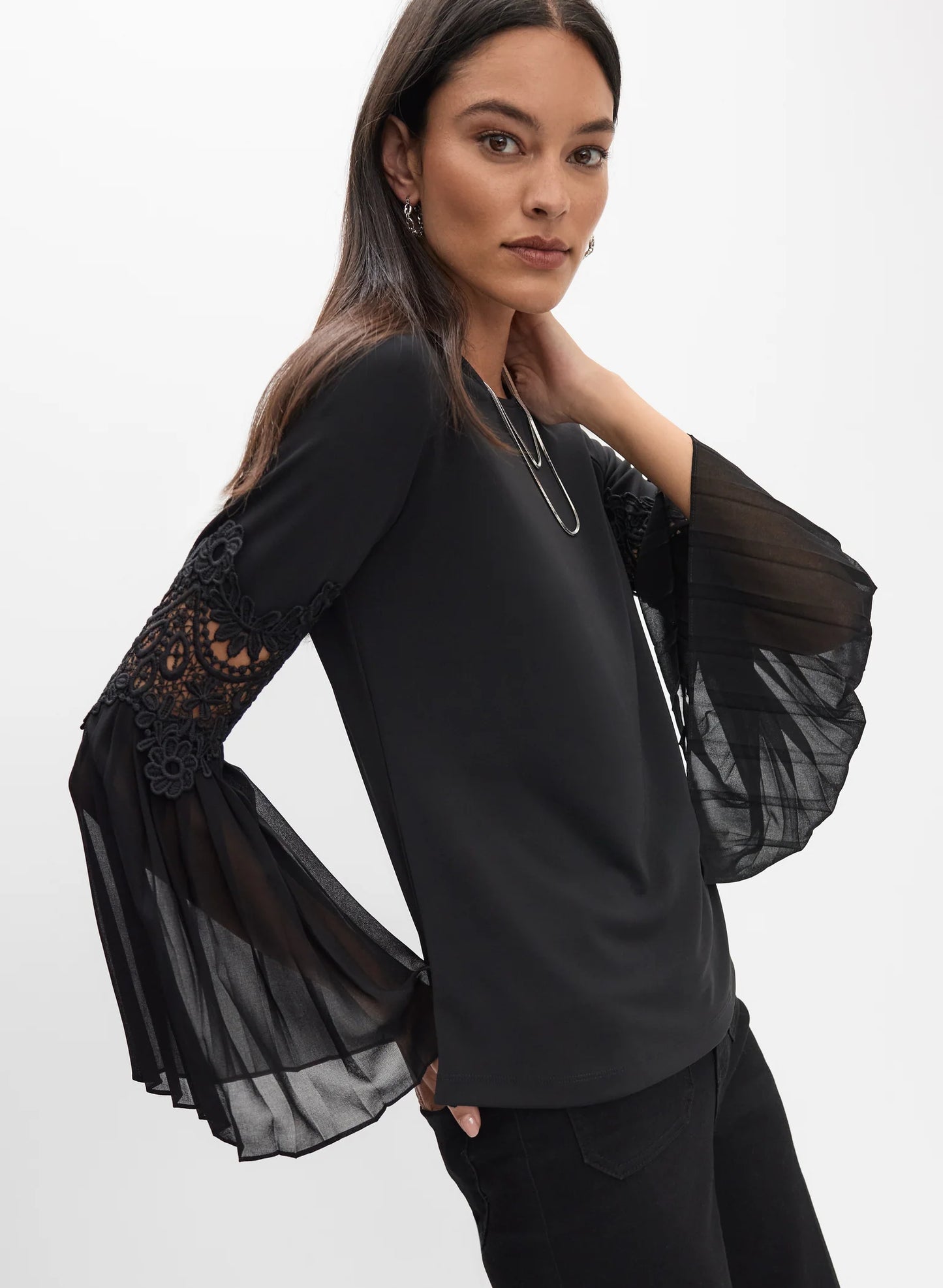 Lace Insert Bell Sleeve Top