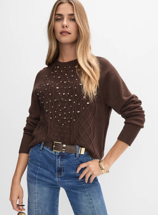 Embellished Cable Knit Sweater