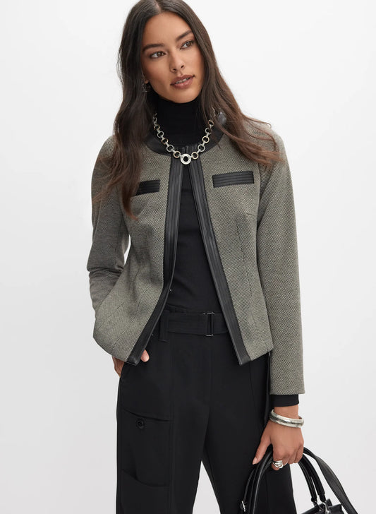 Vegan Leather Trim Jacket