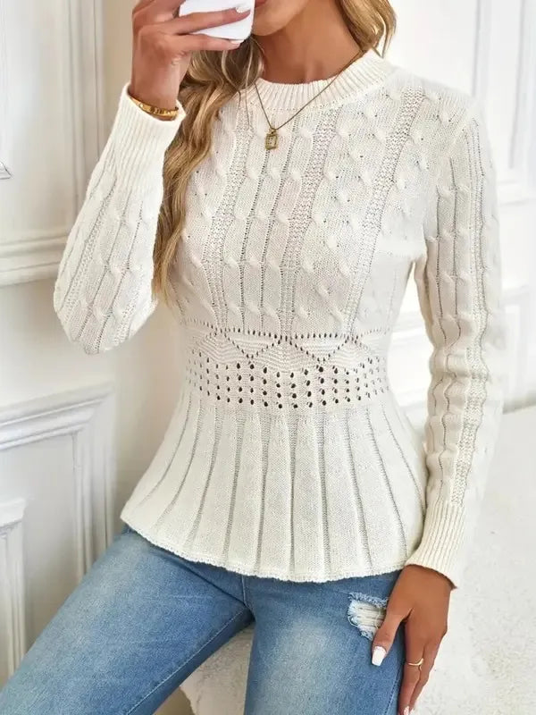 Women's Chunky Knit Crew Neck Long Sleeve Knit Top