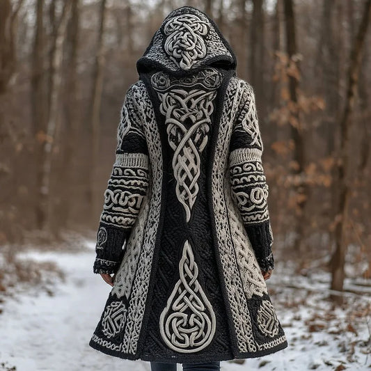 Women's Vintage Viking Celtic Knot Knit Long Sweater Jacket