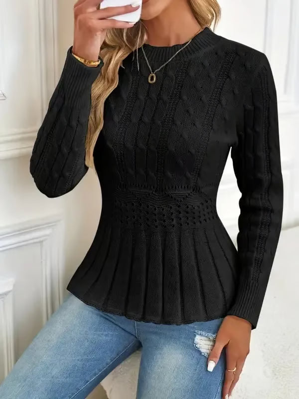 Women's Chunky Knit Crew Neck Long Sleeve Knit Top