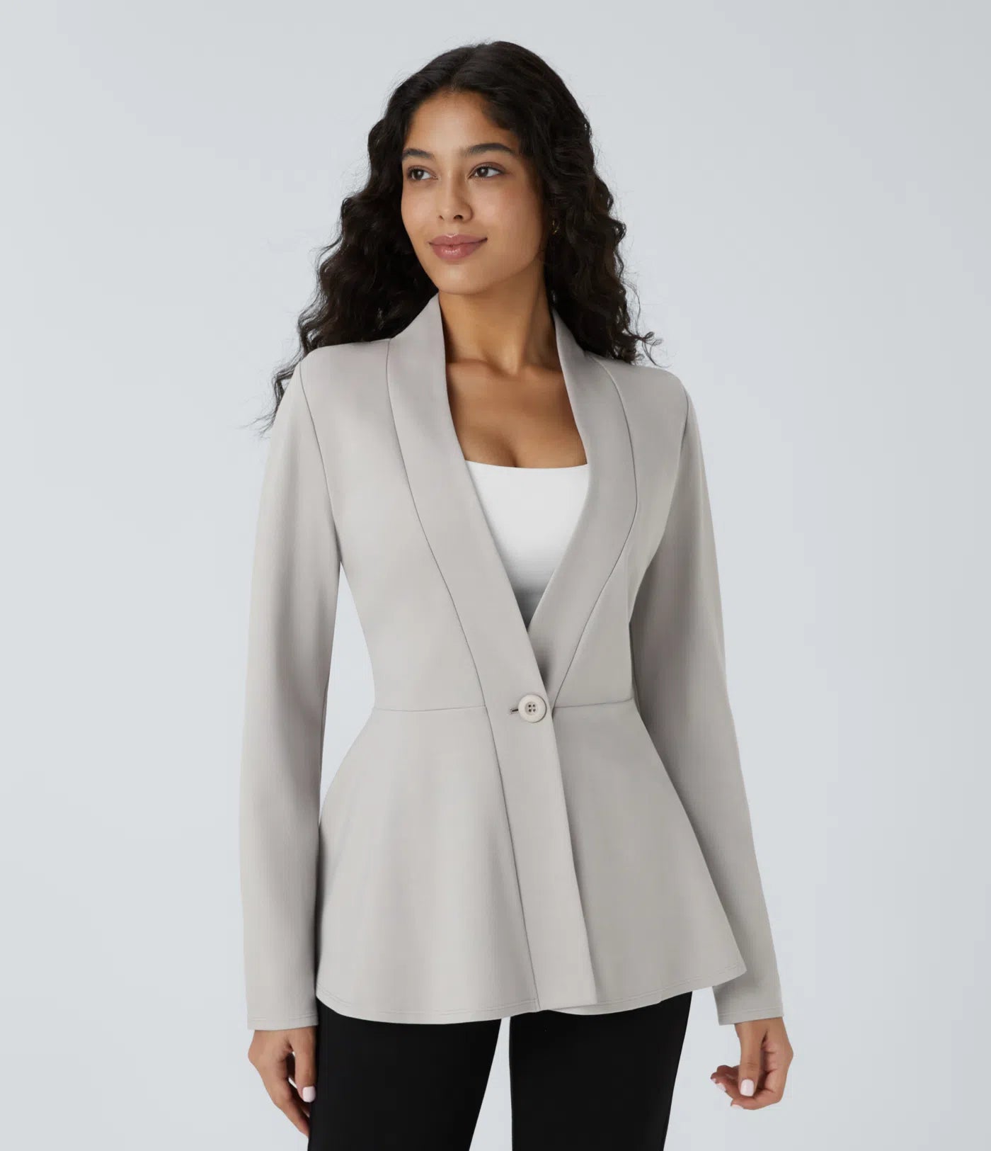 V Neck Single Front Work Peplum Jacket