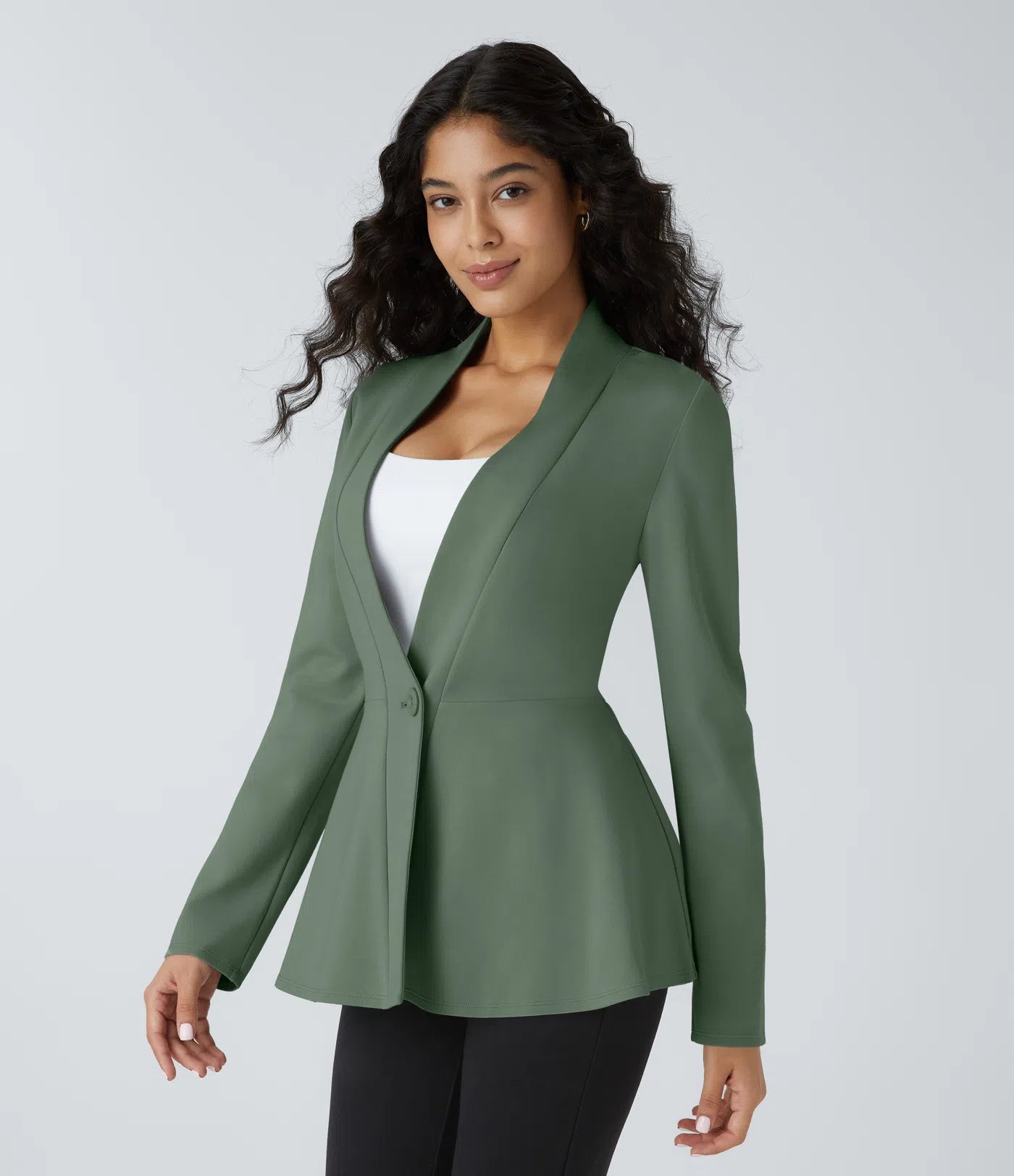 V Neck Single Front Work Peplum Jacket