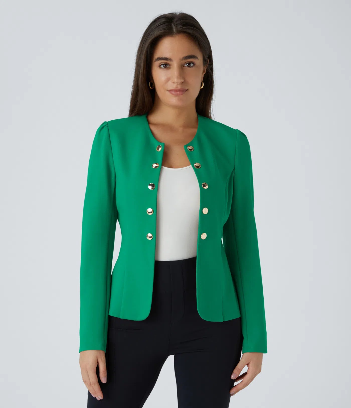 Round Neck Long Sleeve Decorative Slim Work Jacket