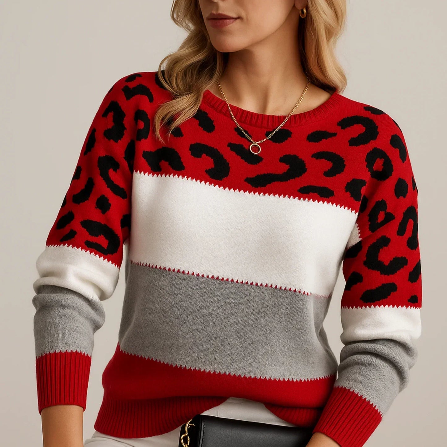 Pascaline Leopard Print Casual Sweater – Women’s