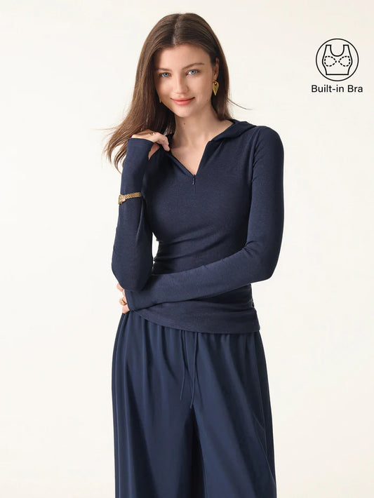 Slim Fitted Quarter Zip Pullover Hoodie