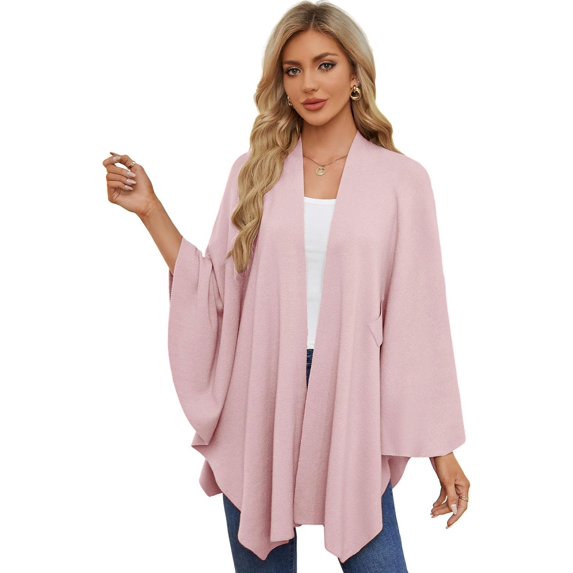 Autumn Women's Elegant Shawl Wraps Soft Open Front Poncho Sweater