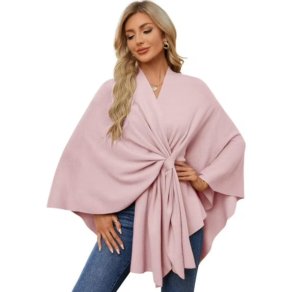 Autumn Women's Elegant Shawl Wraps Soft Open Front Poncho Sweater