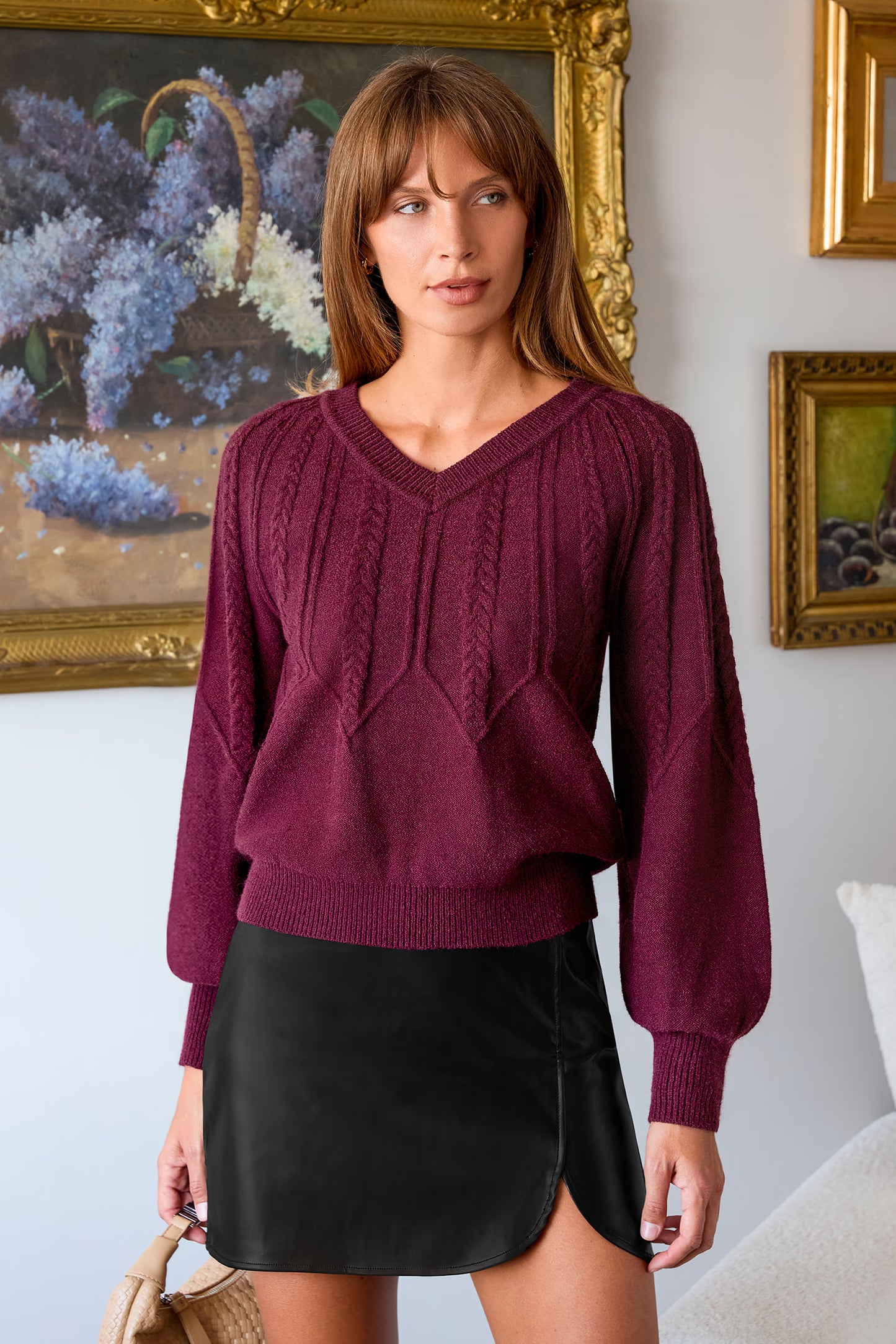 Women's V Neck Long Sleeve Fired Up Red Sweater