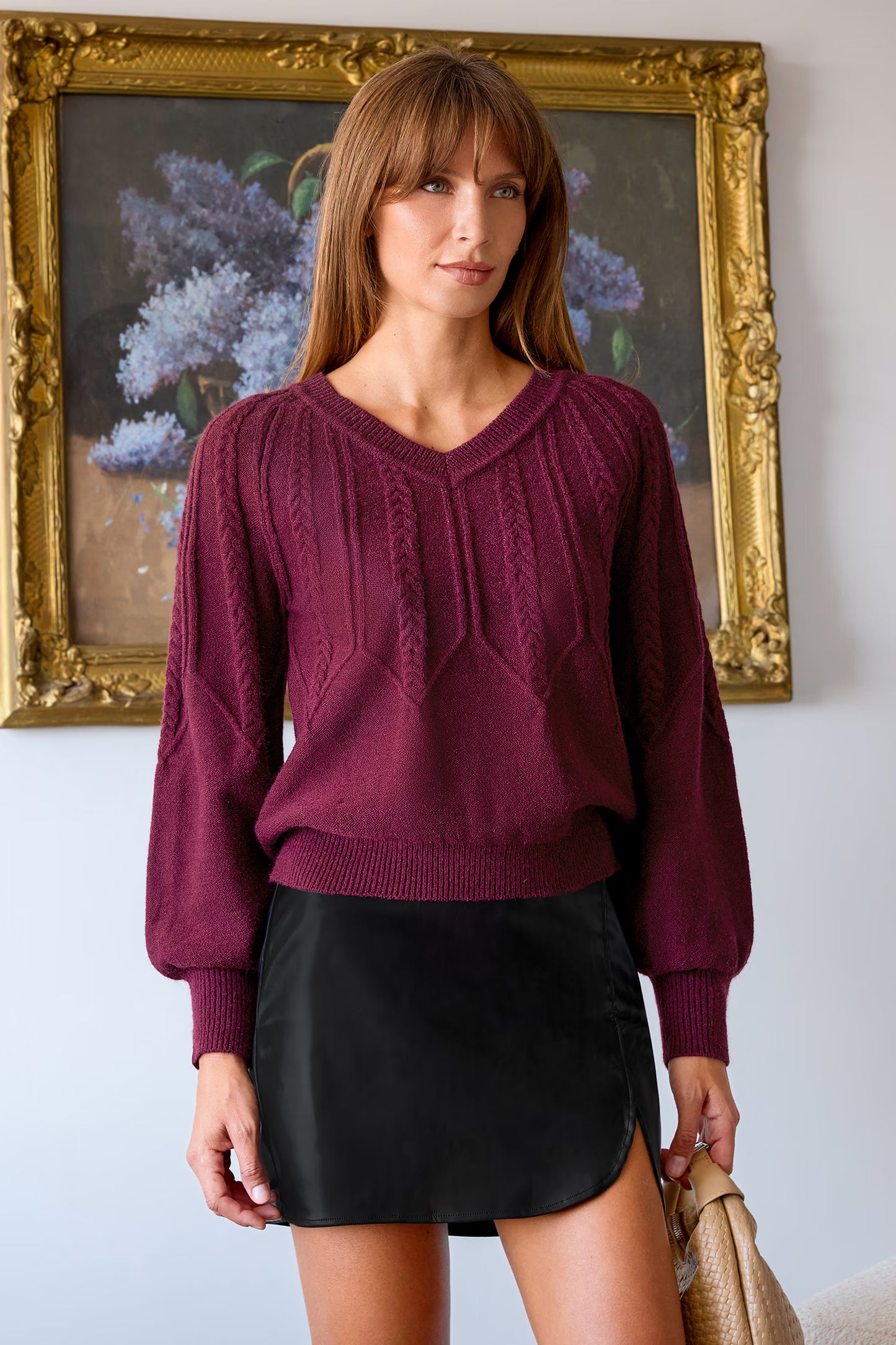 Women's V Neck Long Sleeve Fired Up Red Sweater