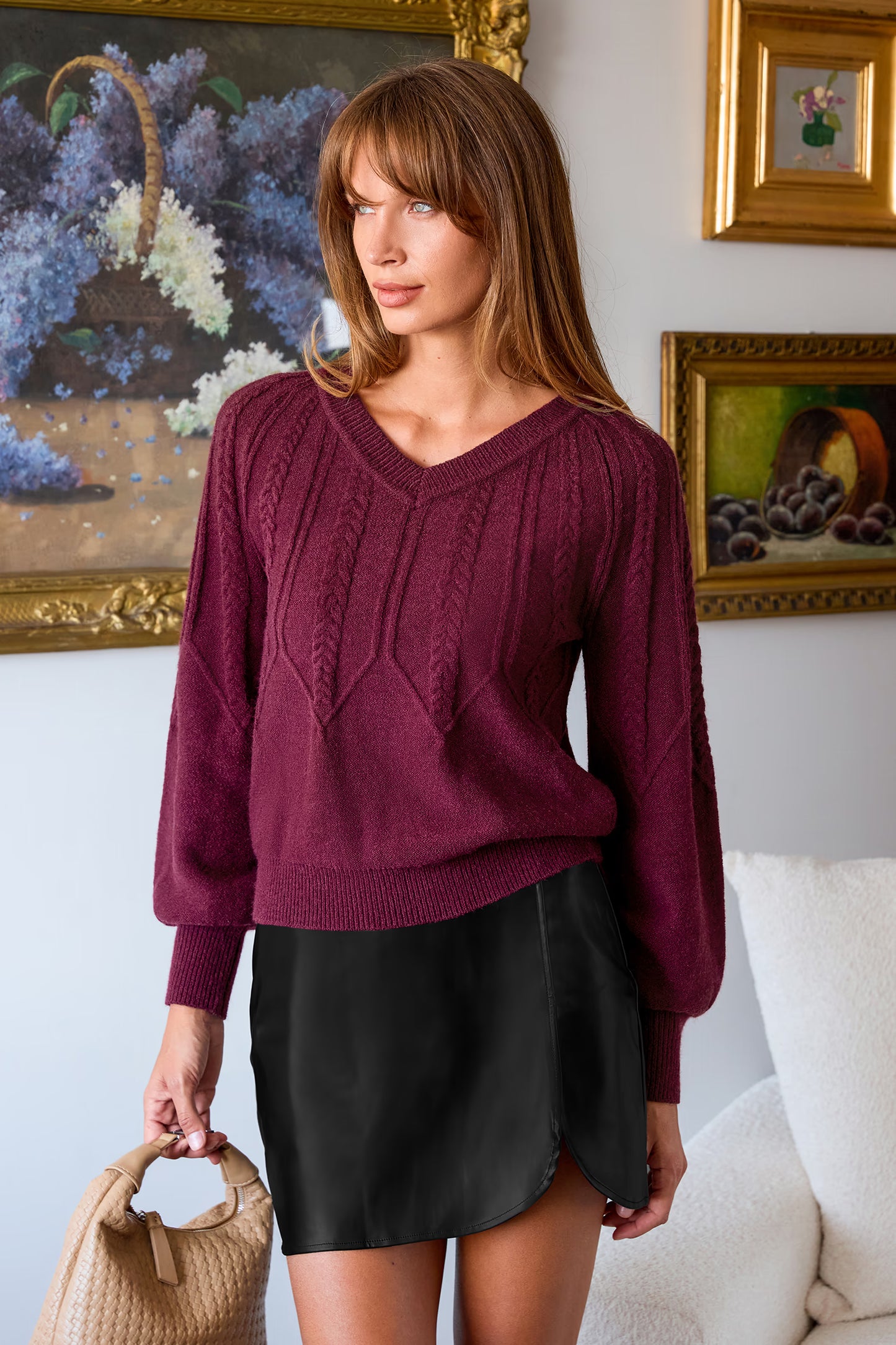 Women's V Neck Long Sleeve Fired Up Red Sweater