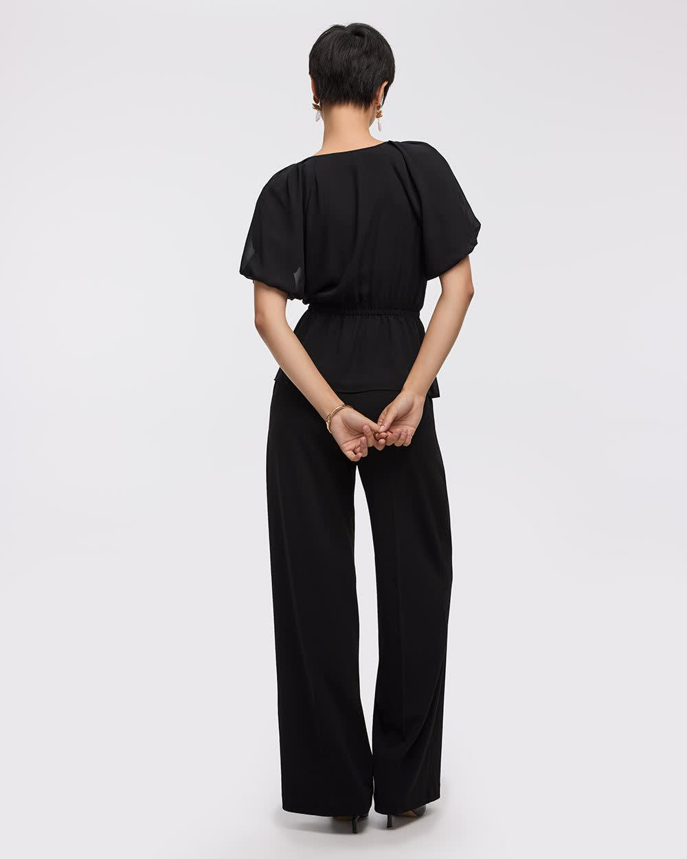 Short-Bubble-Sleeve V-Neck Blouse