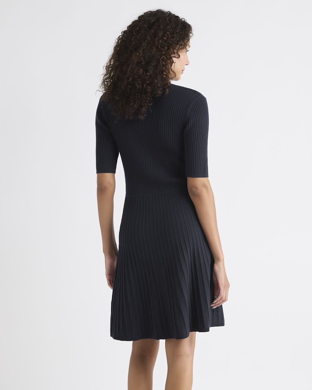 Cotton-Merino-Blend Short-Sleeve Ribbed Polo Dress