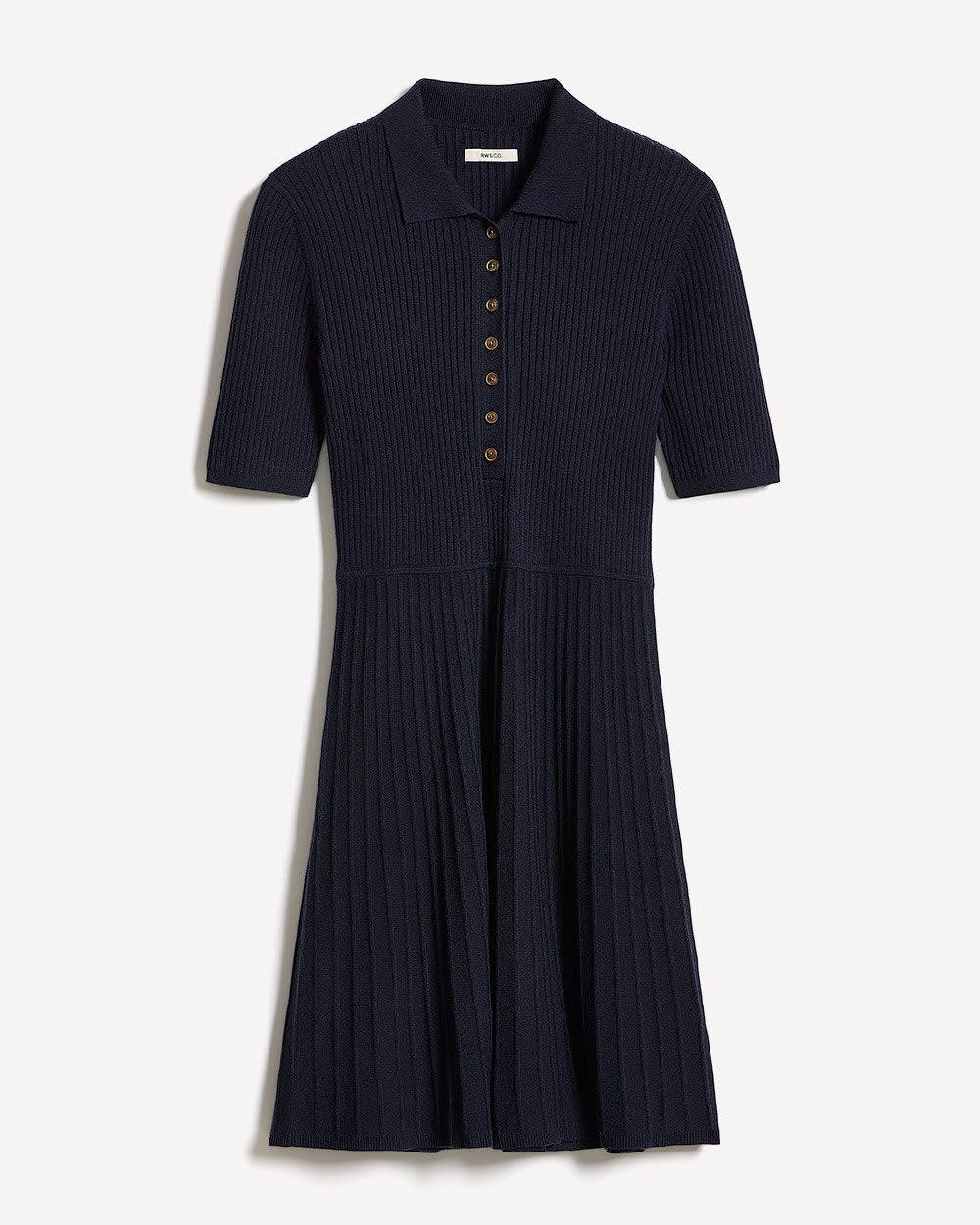 Cotton-Merino-Blend Short-Sleeve Ribbed Polo Dress